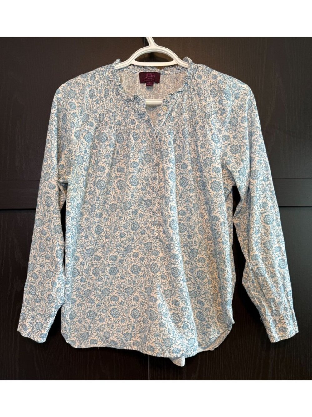 J. Crew Liberty Fabric Blue White Floral Lightweight Peasant Blouse Small Preppy